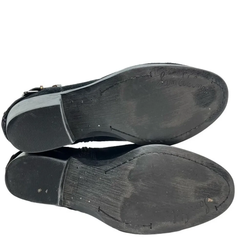 SAM EDELMAN PENROSE Black Ankle Booties Boots Buckles Gothic Leather Suede 6.5 - Picture 13 of 15